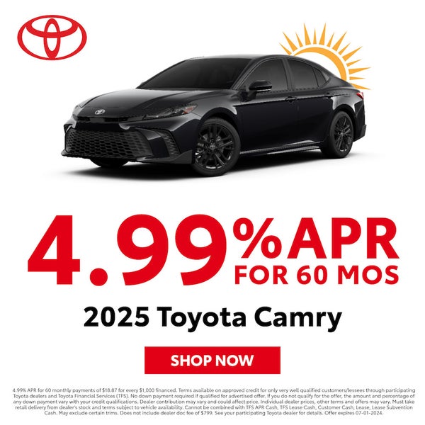 4.99% APR for 60 Months on 2025 Camry