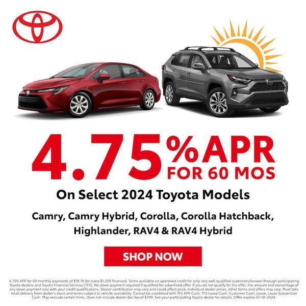 4.75% APR for 60 Months on Select Models