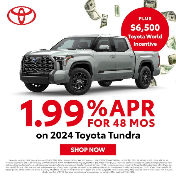 1.99% APR Plus Up to $6,500 Off Tundra Models